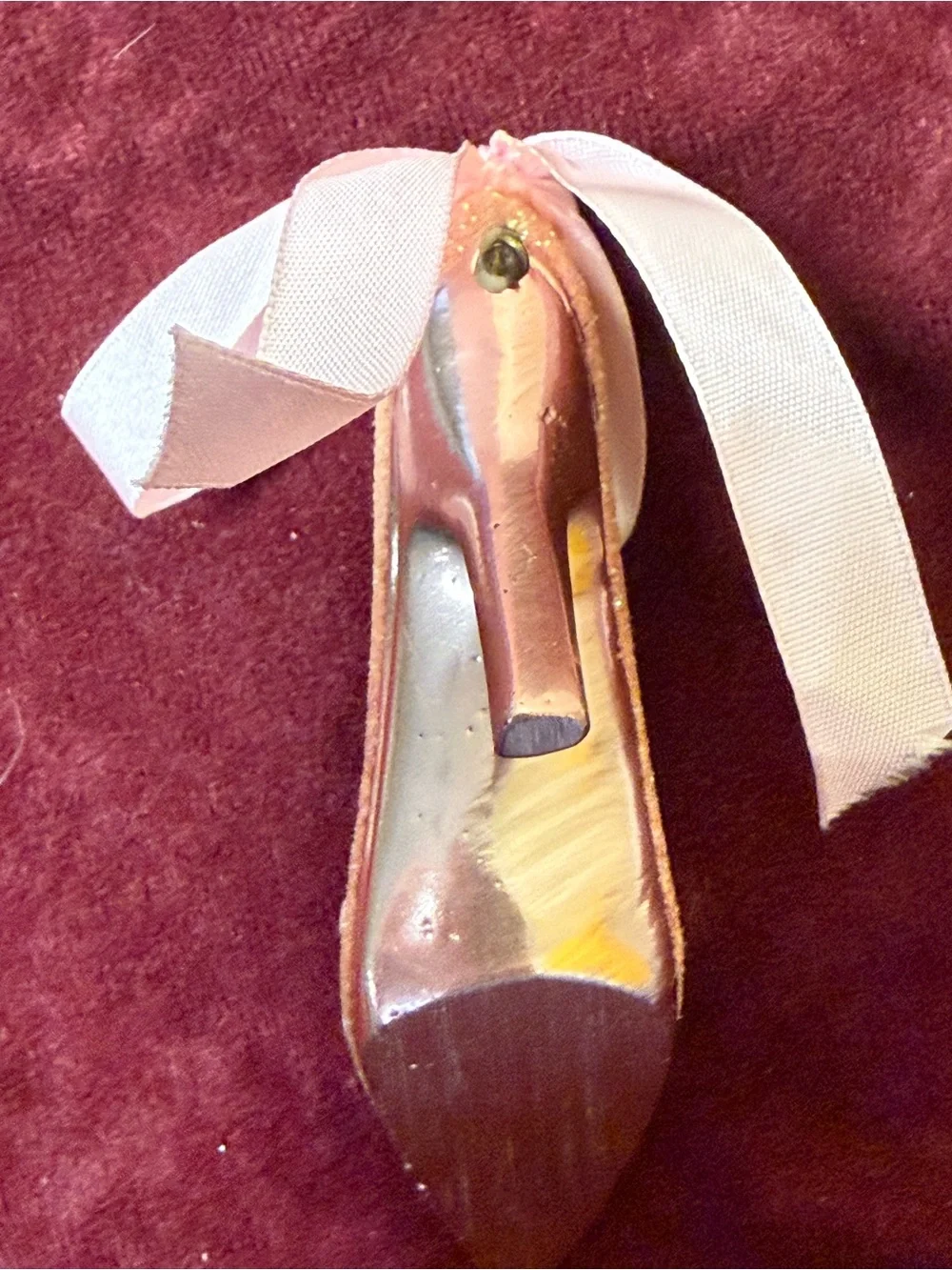 Beautiful Little Fancy Shoe Ornament with Pink Bow and Sequins
